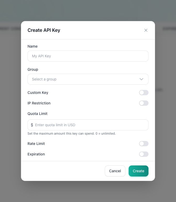 Create API Key dialog