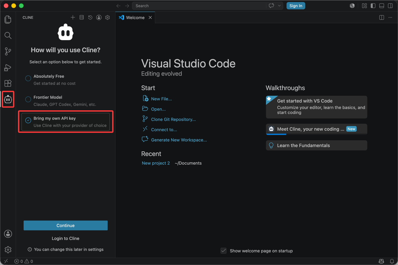 Cline onboarding